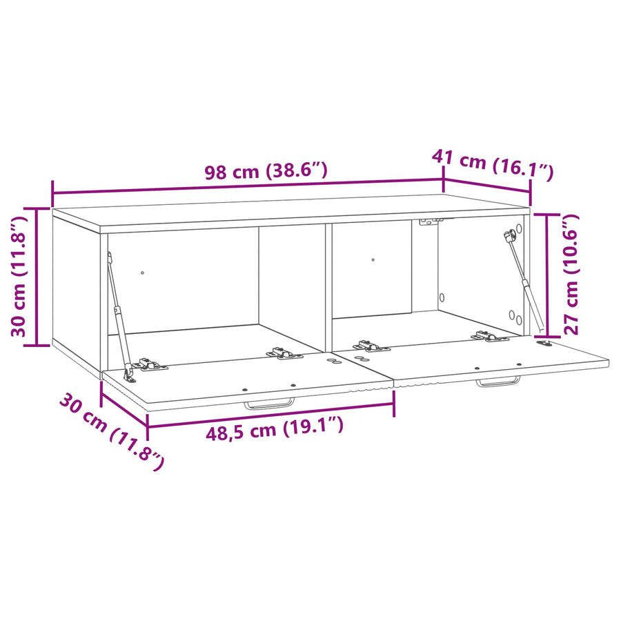 Wandbeugel TV-kast Oud hout 98 x 41 x 30 cm Bewerkt hout