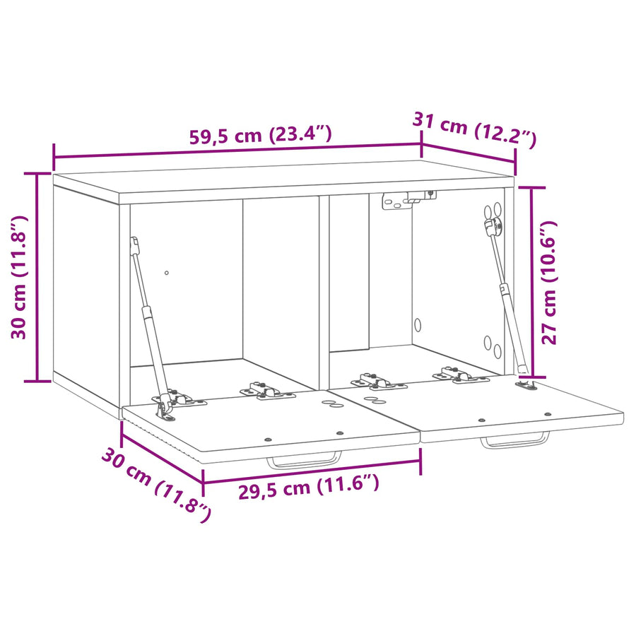 Wandbeugel TV-kast Betongrijs 59,5 x 31 x 30 cm Bewerkt hout