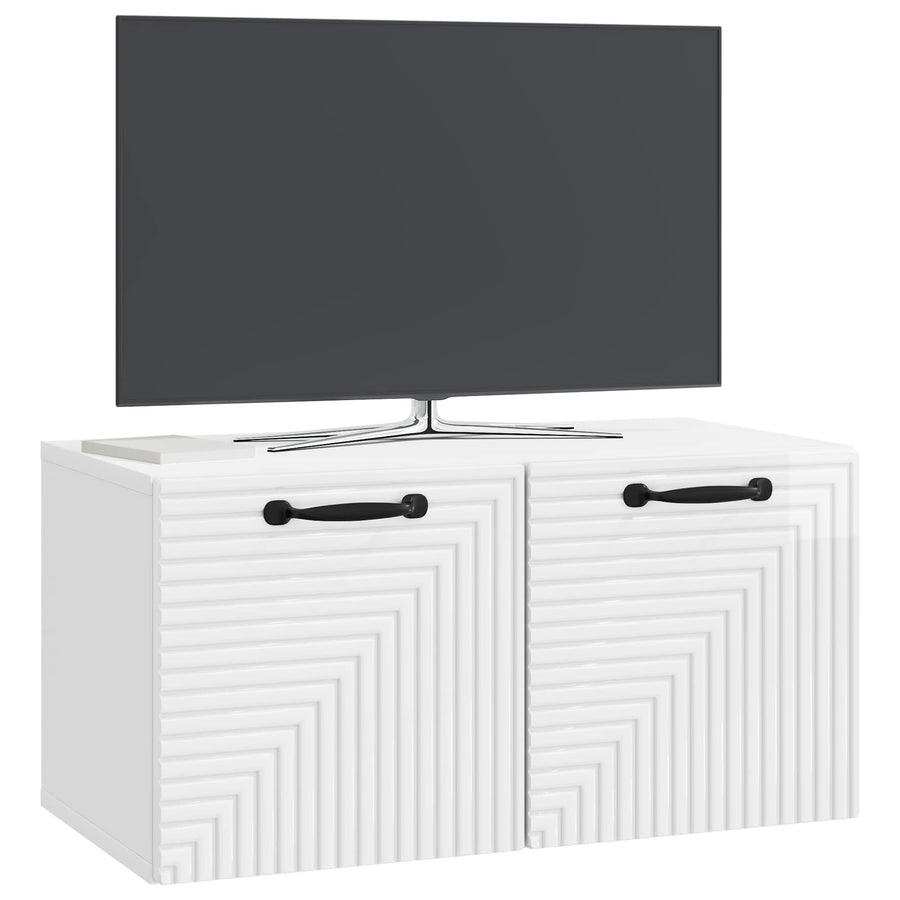 Wandbeugel TV-kast Hoogglans Wit 59,5 x 31 x 30 cm Bewerkt hout