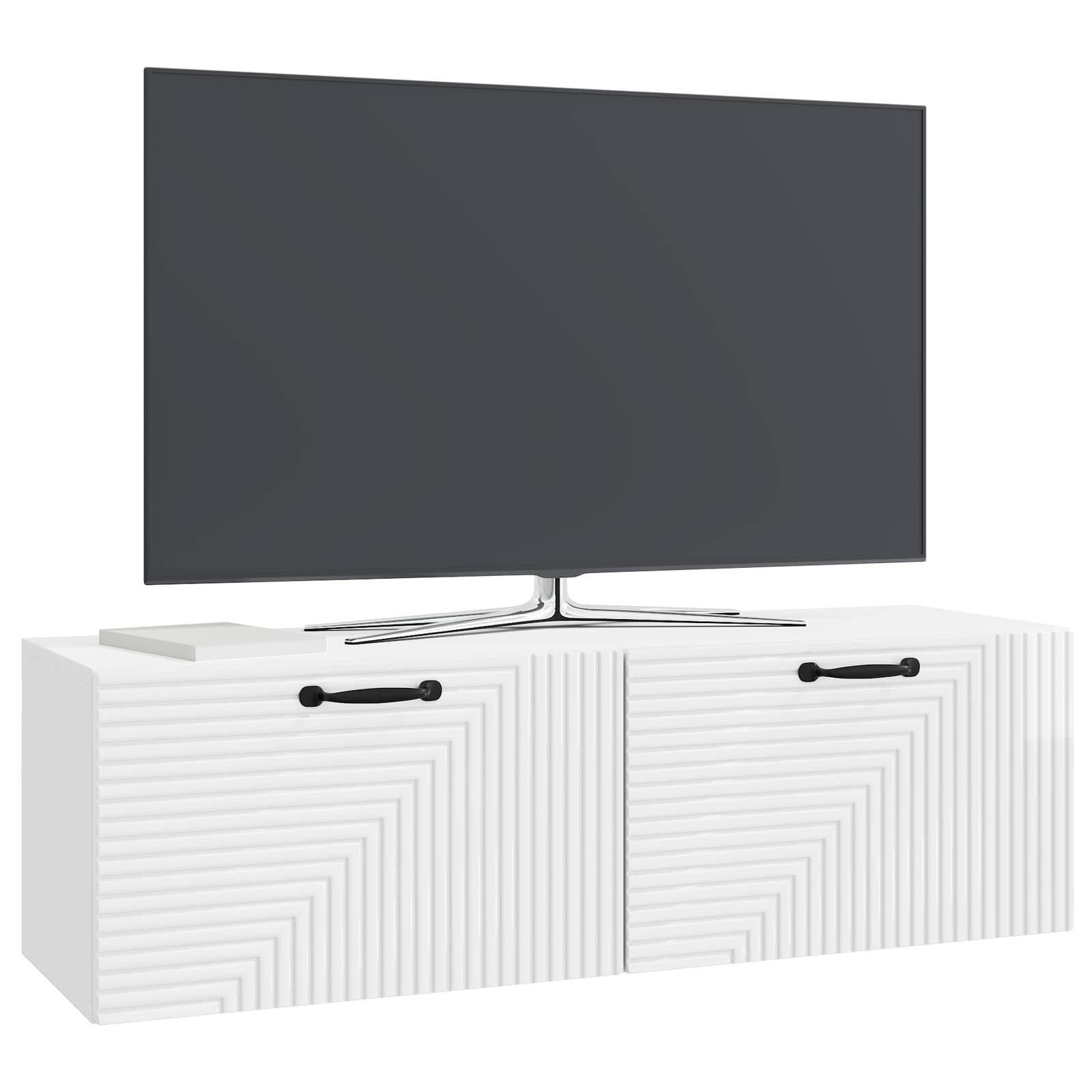 Wandbeugel TV-kast Hoogglans Wit 98 x 31 x 30 cm Bewerkt hout