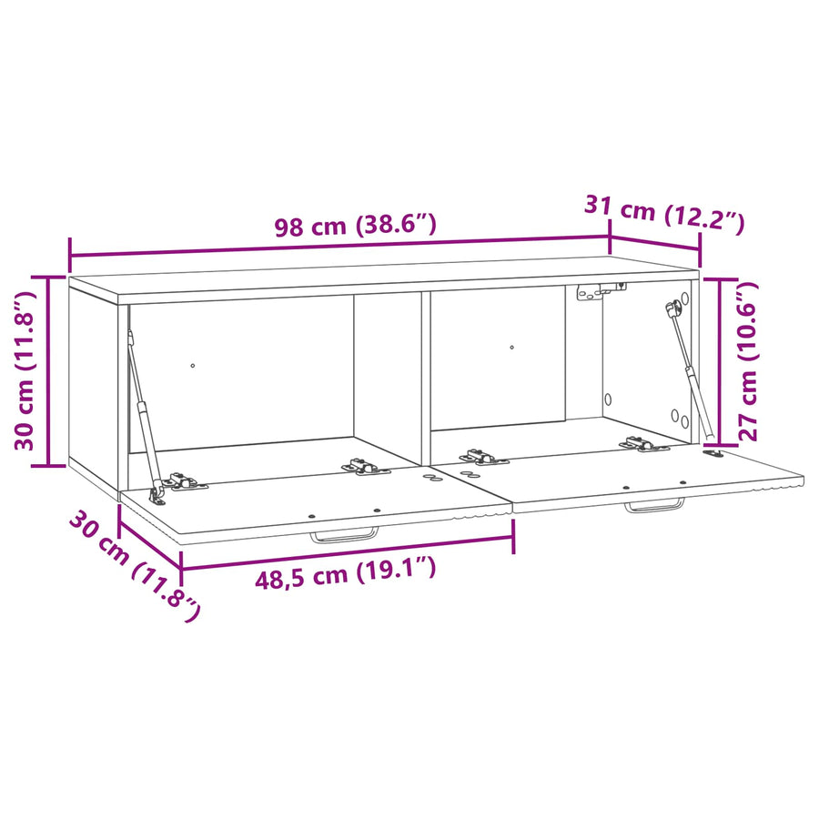 Wandbeugel TV-kast Oud hout 98 x 31 x 30 cm Bewerkt hout