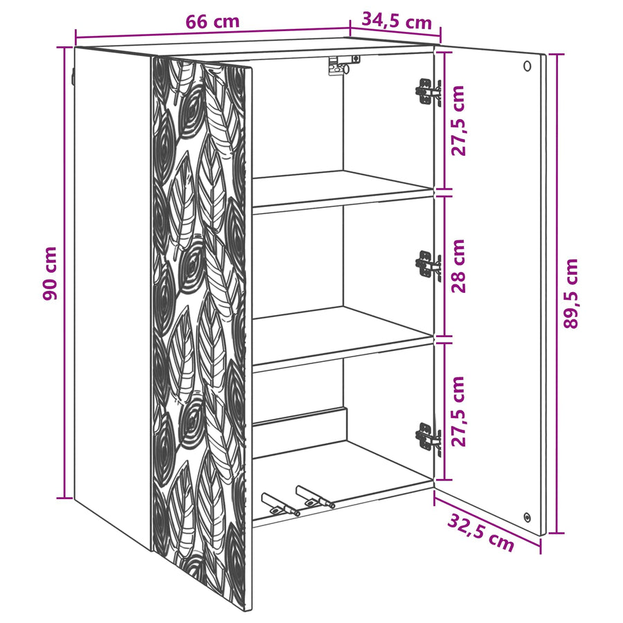Wandkast Zwart 66 x 34,5 x 90 cm Bewerkt hout
