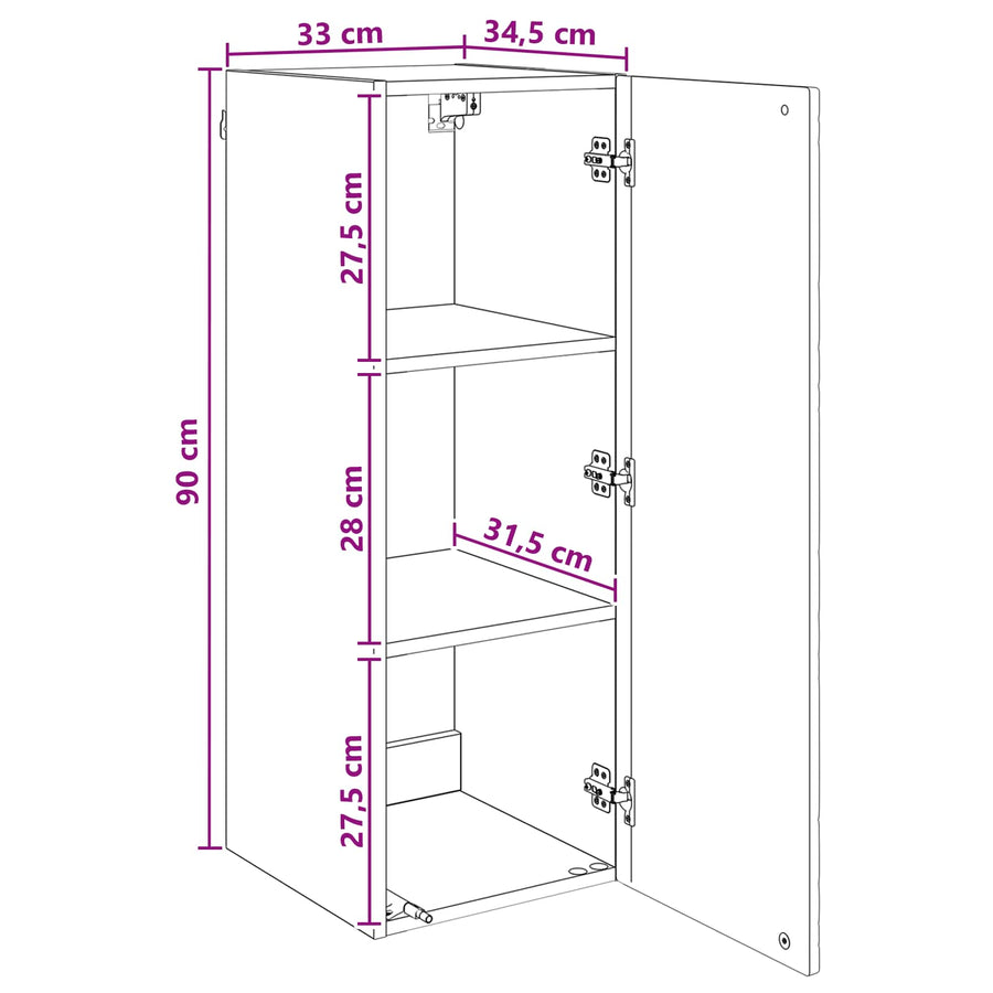 Wandkast Sonoma Eiken 33 x 34,5 x 90 cm Bewerkt hout