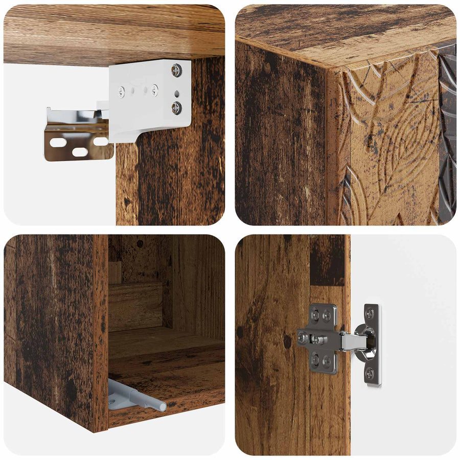 Wandkast Oud hout 33 x 34,5 x 90 cm Bewerkt hout
