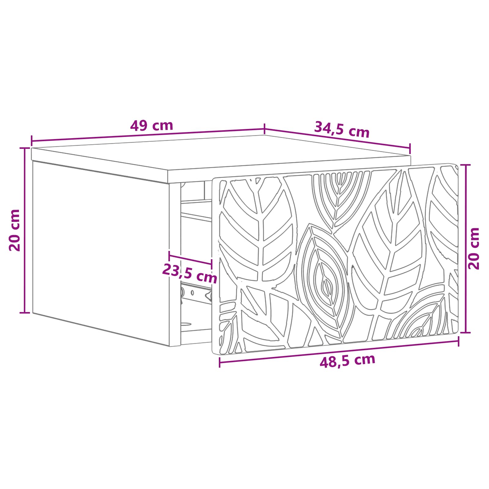 Wandbeugel Bedkast Oud hout 49 x 34,5 x 20 cm Bewerkt hout