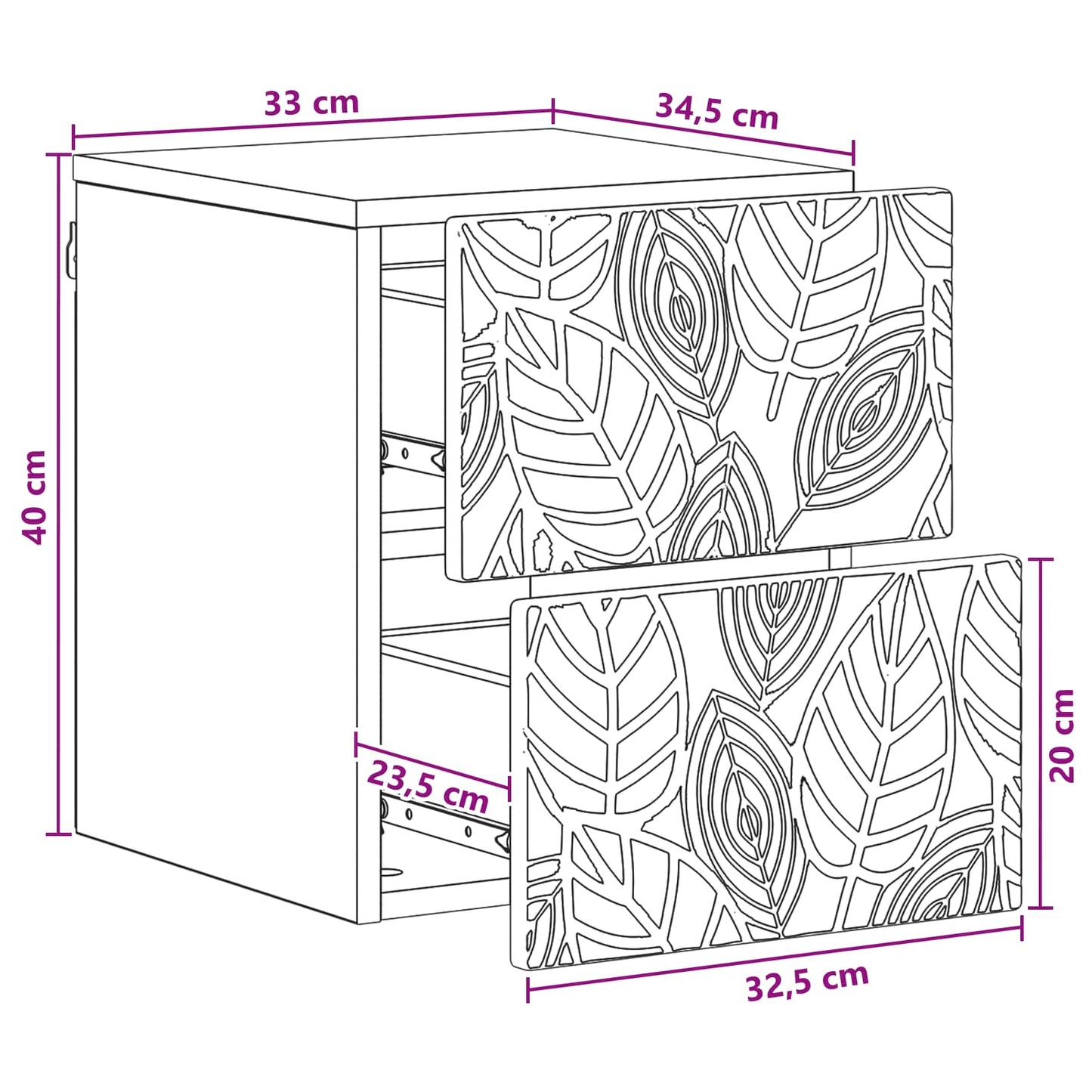 Wandbeugel Bedkast 2 pcs Wit 34,5 x 33 x 40 cm Bewerkt hout