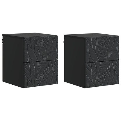 Wandbeugel Bedkast 2 pcs Zwart 34,5 x 33 x 40 cm Bewerkt hout