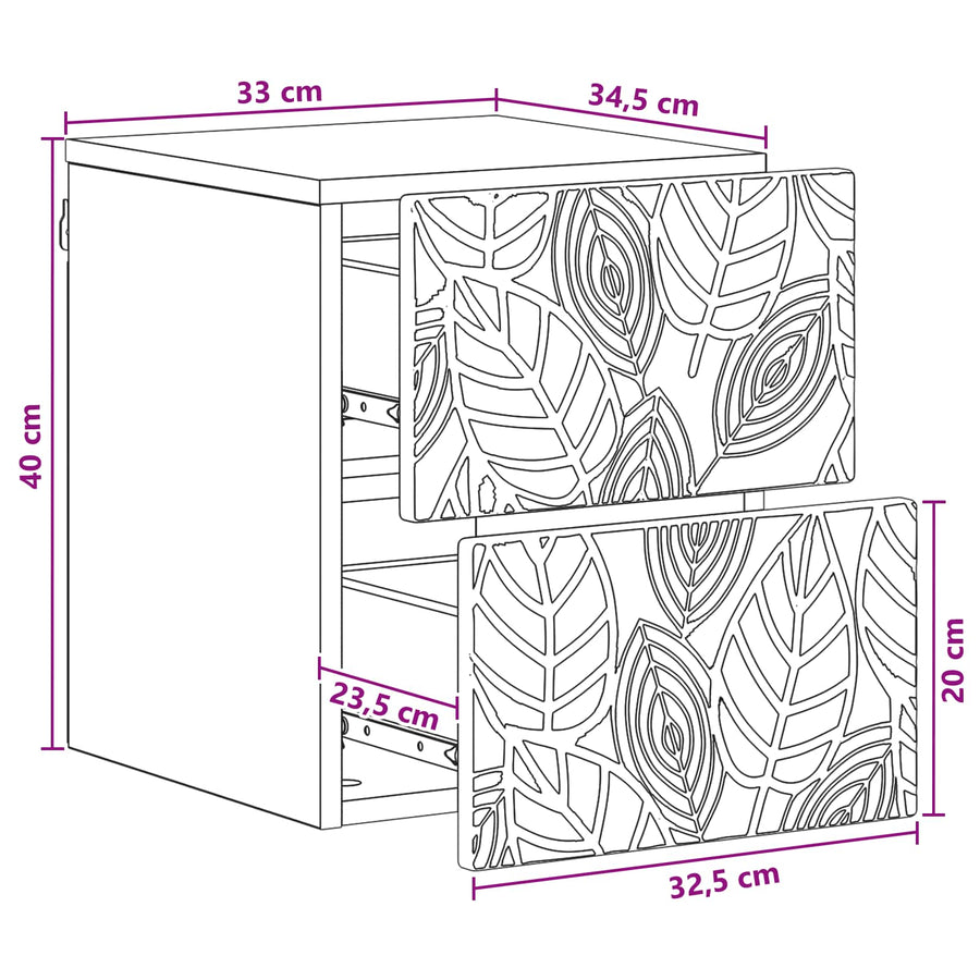 Wandbeugel Bedkast 2 pcs Oud hout 34,5 x 33 x 40 cm