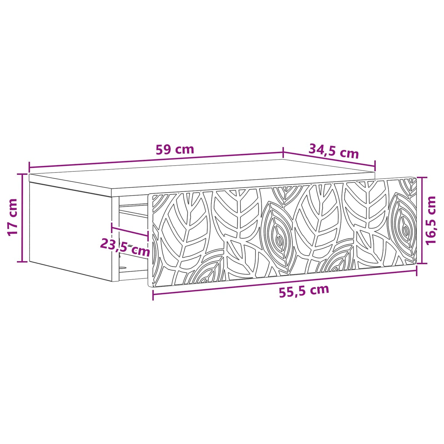 Wandmontage Zijtafel Grijs Sonoma 59 x 34,5 x 17 cm