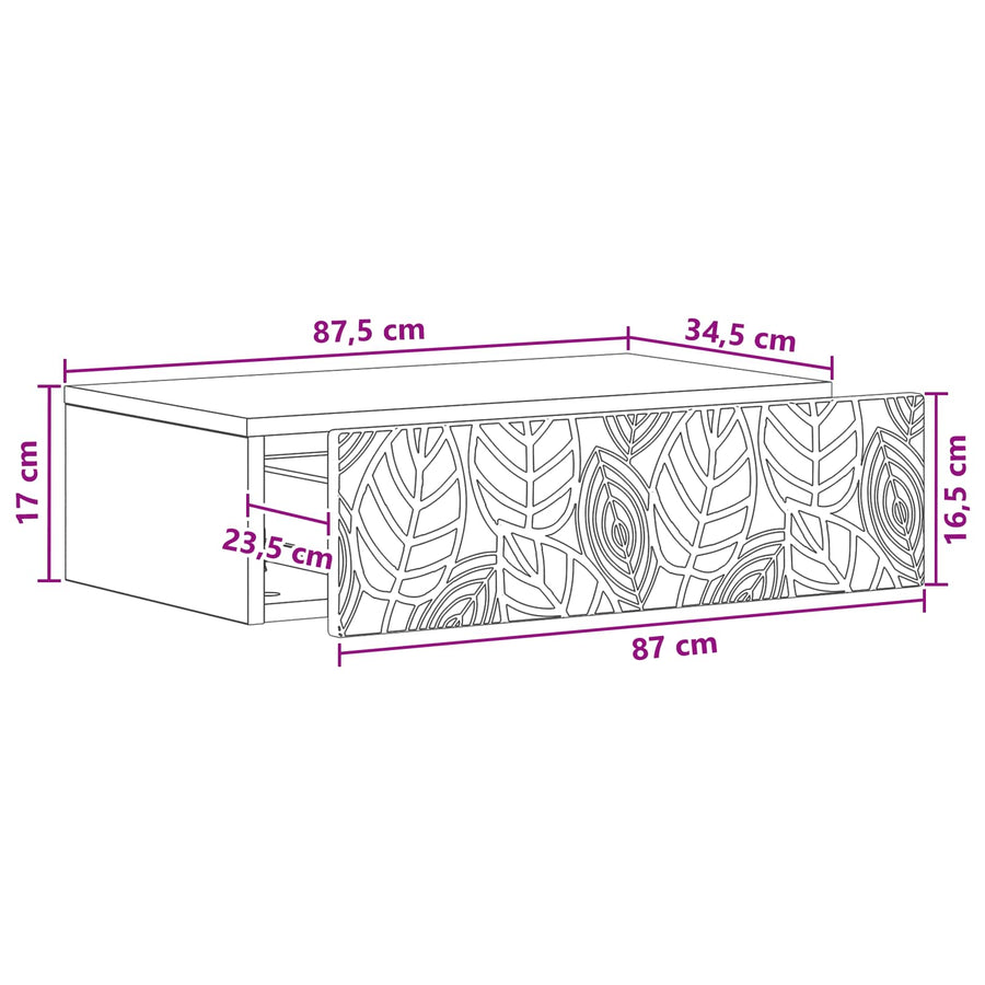 Wandmontage Zijtafel Hoogglans Wit 87,5 x 34,5 x 17 cm