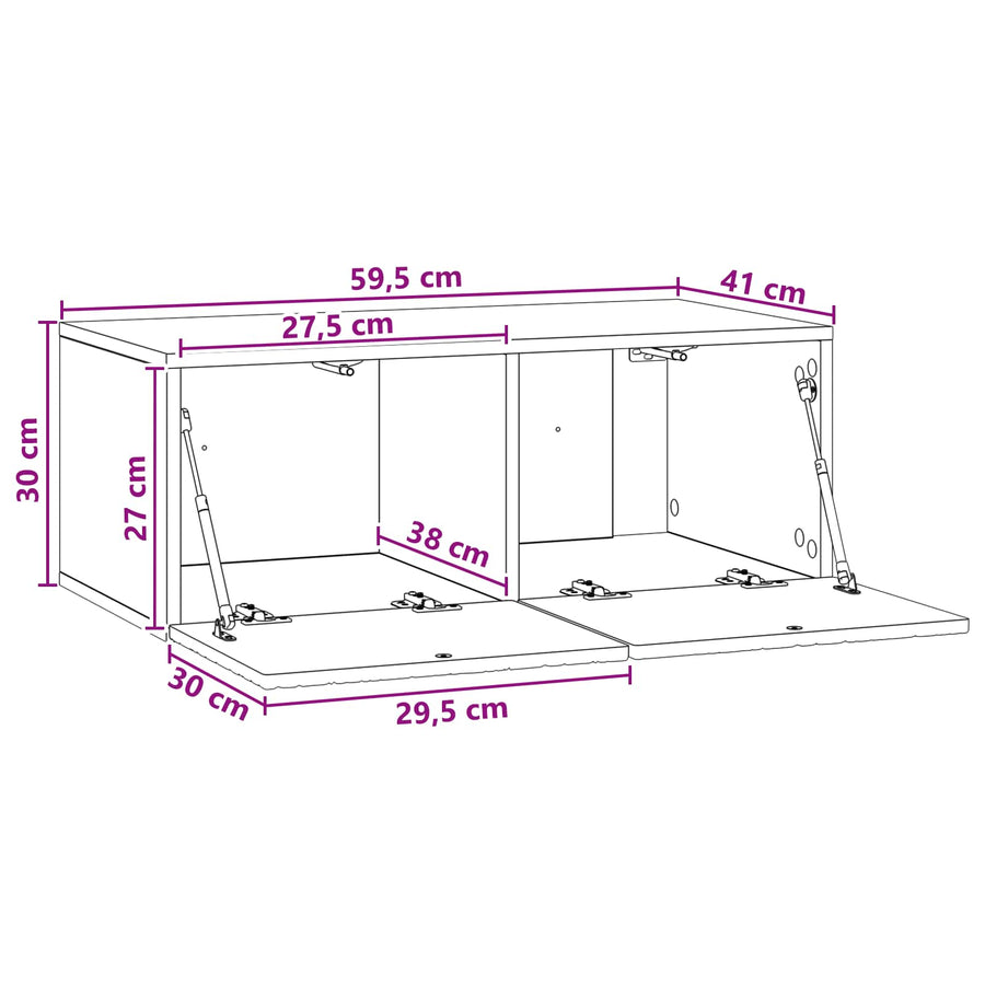 Wandbeugel TV-kast 59,5 x 41 x 30 cm Gerookt eiken Bewerkt hout