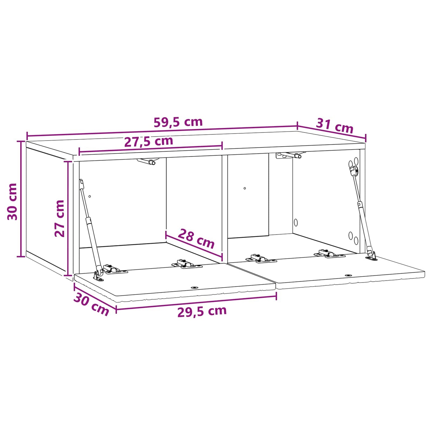 Wandbeugel TV-kast 59,5 x 31 cm Hoogglans Wit Bewerkt hout