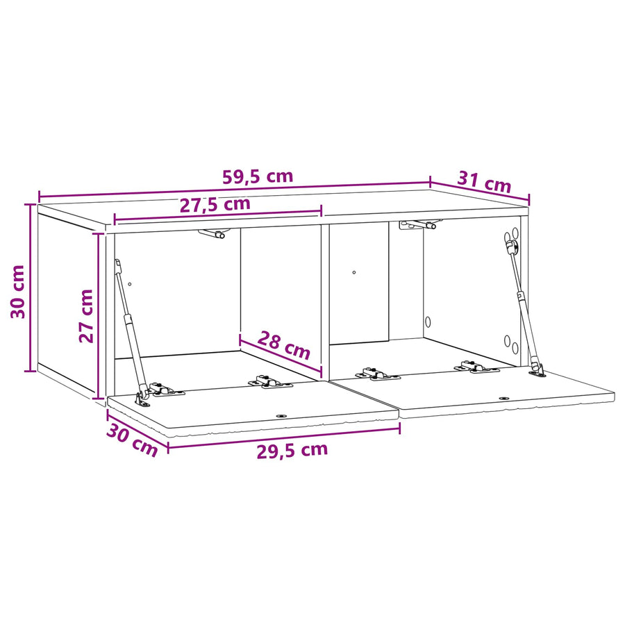 Wandbeugel TV-kast 59,5 x 31 cm Artisanaal eiken Bewerkt hout
