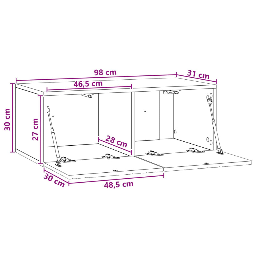 Wandbeugel TV-kast 98 x 31 cm Gerookt eiken Bewerkt hout