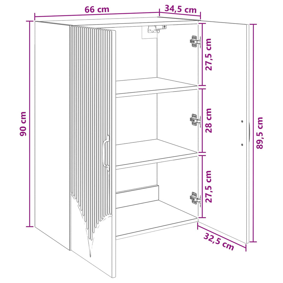 Wandkast Betongrijs 66 x 34,5 x 90 cm Bewerkt hout