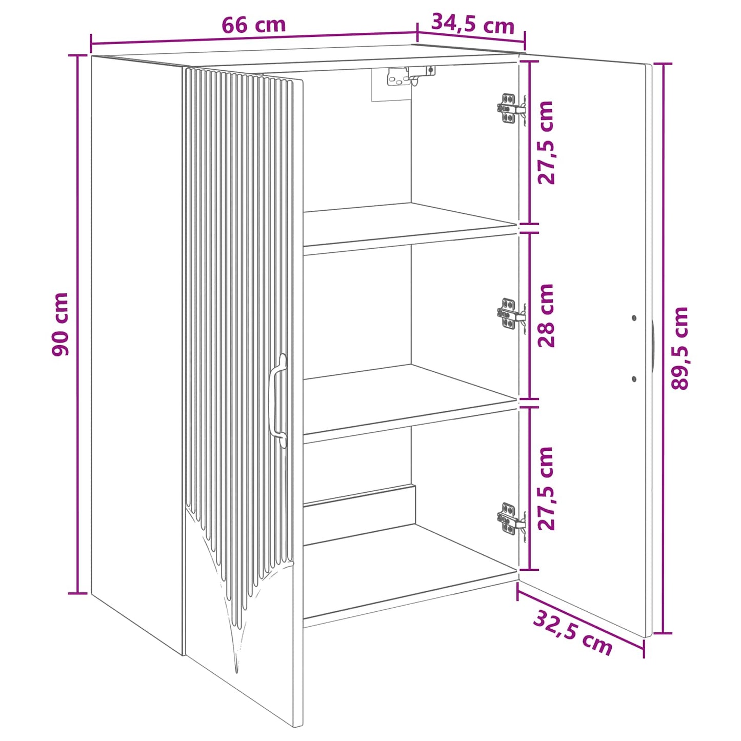 Wandkast Oud hout 66 x 34,5 x 90 cm Bewerkt hout