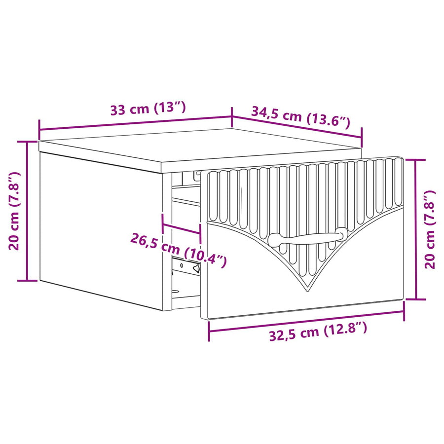 Wandbeugel Bedkast Zwart 34,5 x 33 x 20 cm Bewerkt hout