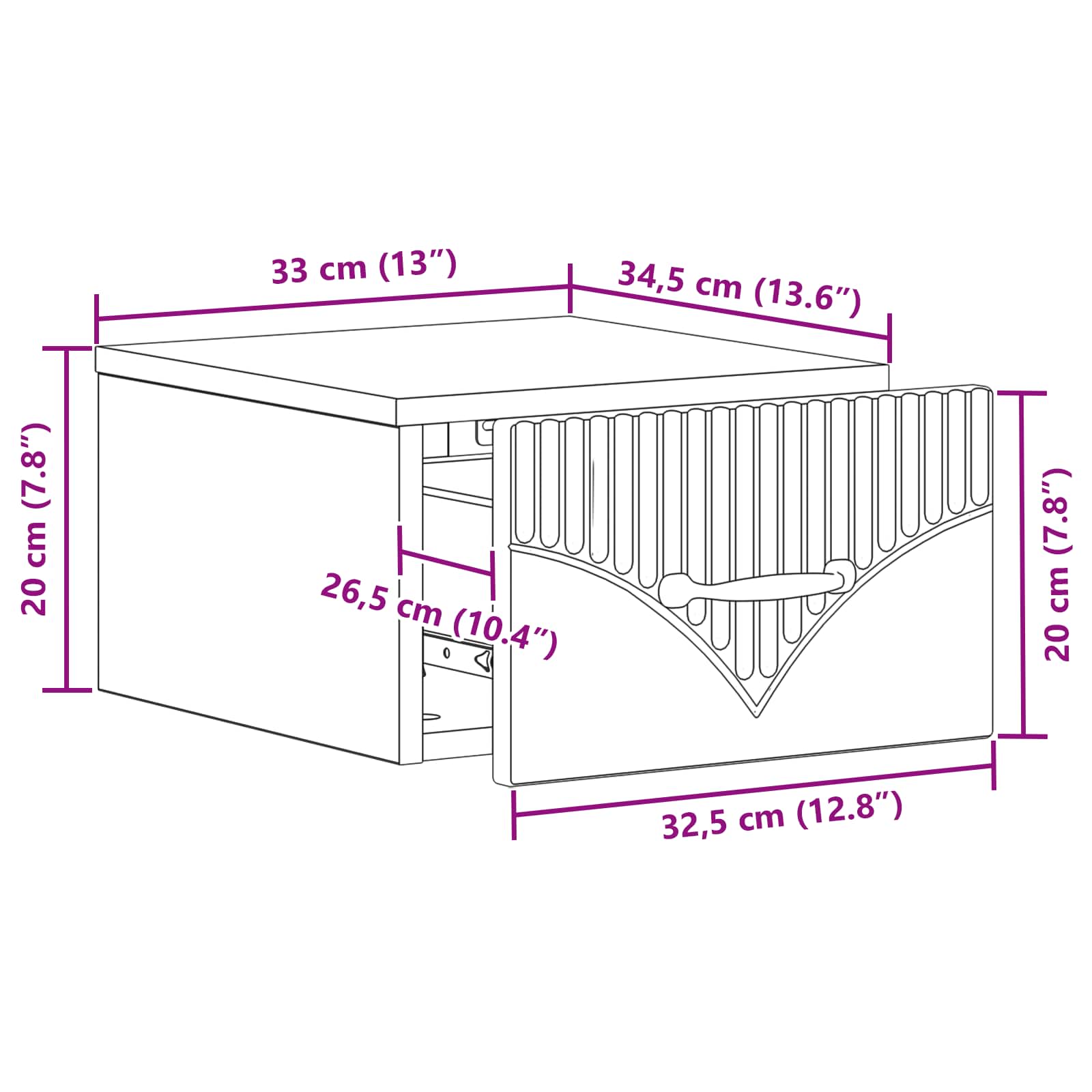 Wandbeugel Bedkast Gerookt eiken 34,5 x 33 x 20 cm Bewerkt hout