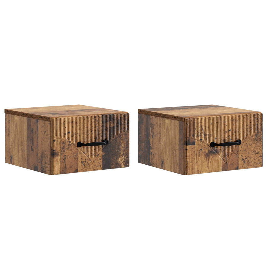 Wandbeugel Bedkast met lade 2 pcs Oud hout 34,5 x 33 x 20 cm