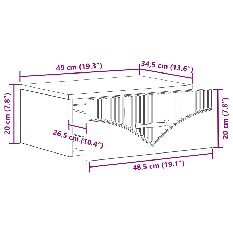 Wandbeugel Bedkast Betongrijs 49 x 34,5 x 20 cm Bewerkt hout