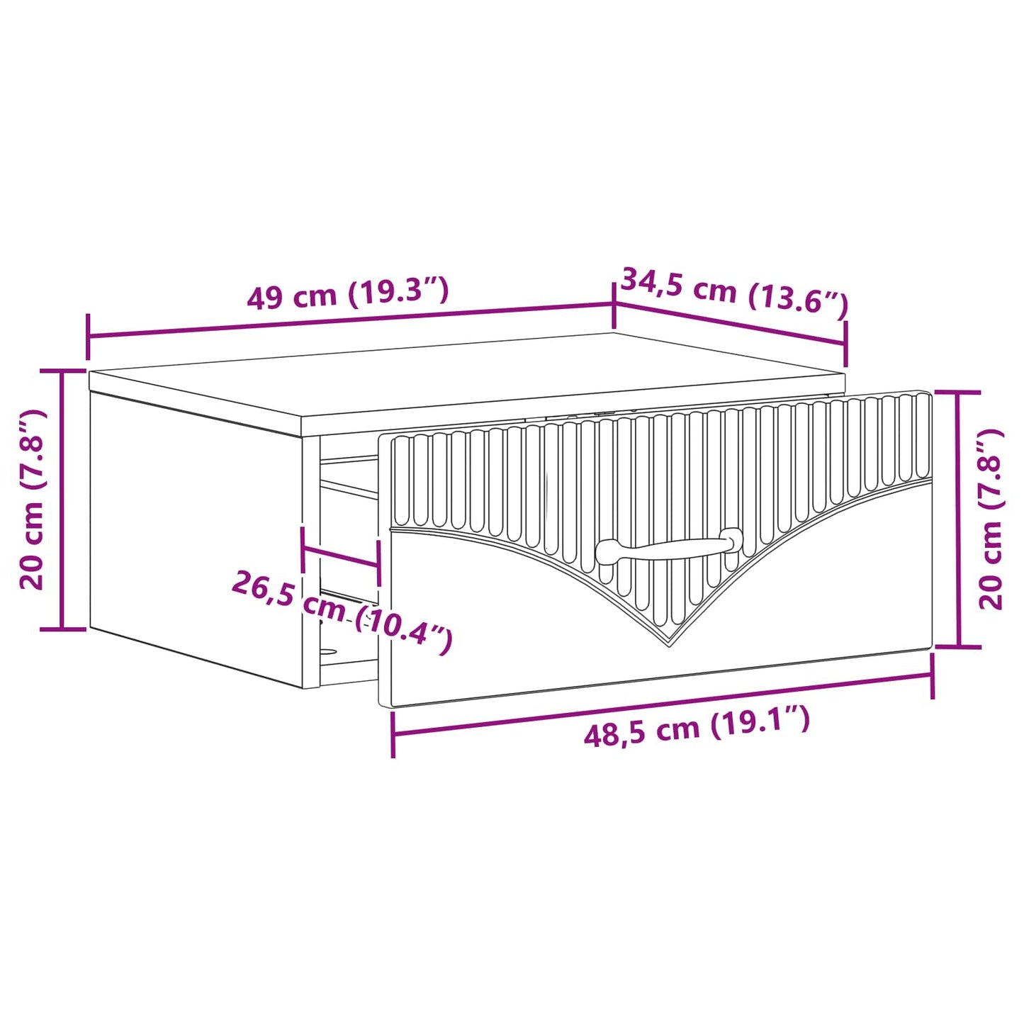 Wandbeugel Bedkast Gerookt eiken 49 x 34,5 x 20 cm Bewerkt hout