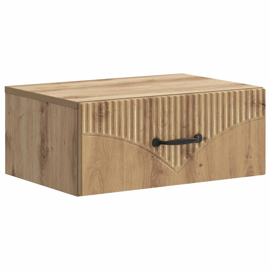 Wandbeugel Bedkast met lade Artisanaal eiken 49 x 34,5 x 20 cm