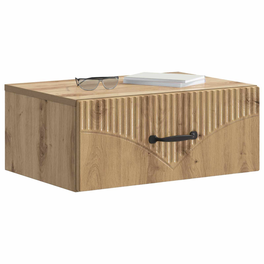 Wandbeugel Bedkast met lade Artisanaal eiken 49 x 34,5 x 20 cm