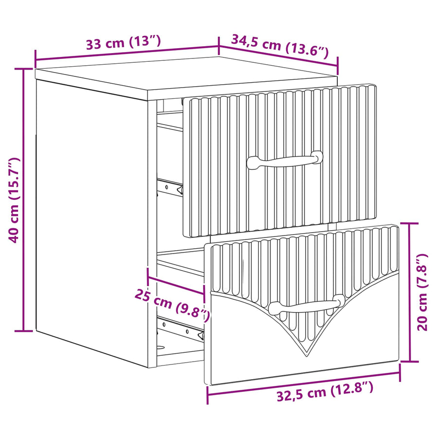Wandbeugel Bedkast Grijs sonoma 34,5 x 33 x 40 cm Bewerkt hout
