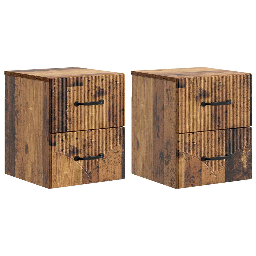 Wandbeugel Bedkast met lade 2 pcs Oud hout 34,5 x 33 x 40 cm