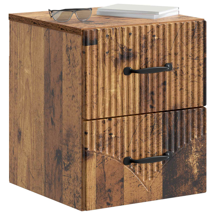 Wandbeugel Bedkast met lade 2 pcs Oud hout 34,5 x 33 x 40 cm