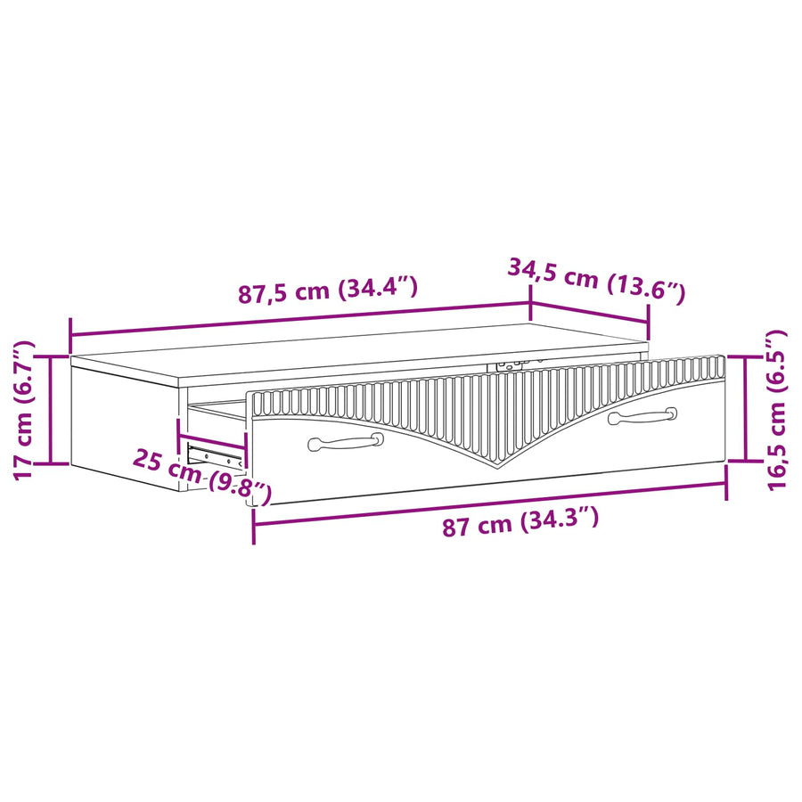 Wandmontage Zijtafel Wit 87,5 x 34,5 x 17 cm Bewerkt hout