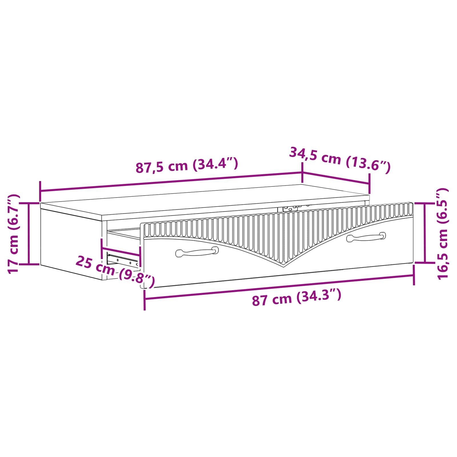 Wandmontage Zijtafel Sonoma Eiken 87,5 x 34,5 x 17 cm