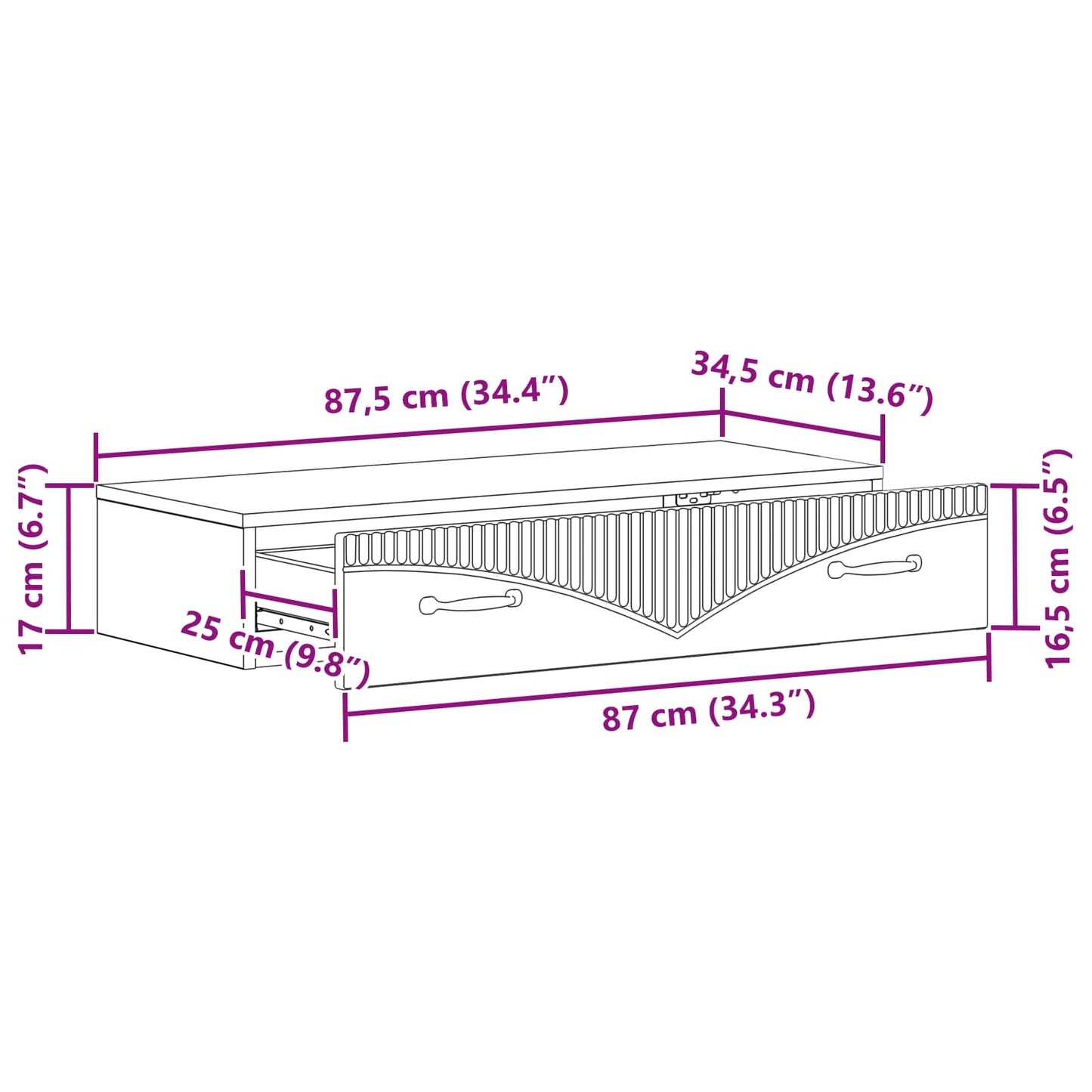 Wandmontage Zijtafel Grijs sonoma 87,5 x 34,5 x 17 cm