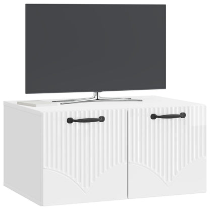 Wandbeugel TV-kast Hoogglans Wit 59,5 x 41 x 30 cm Bewerkt hout
