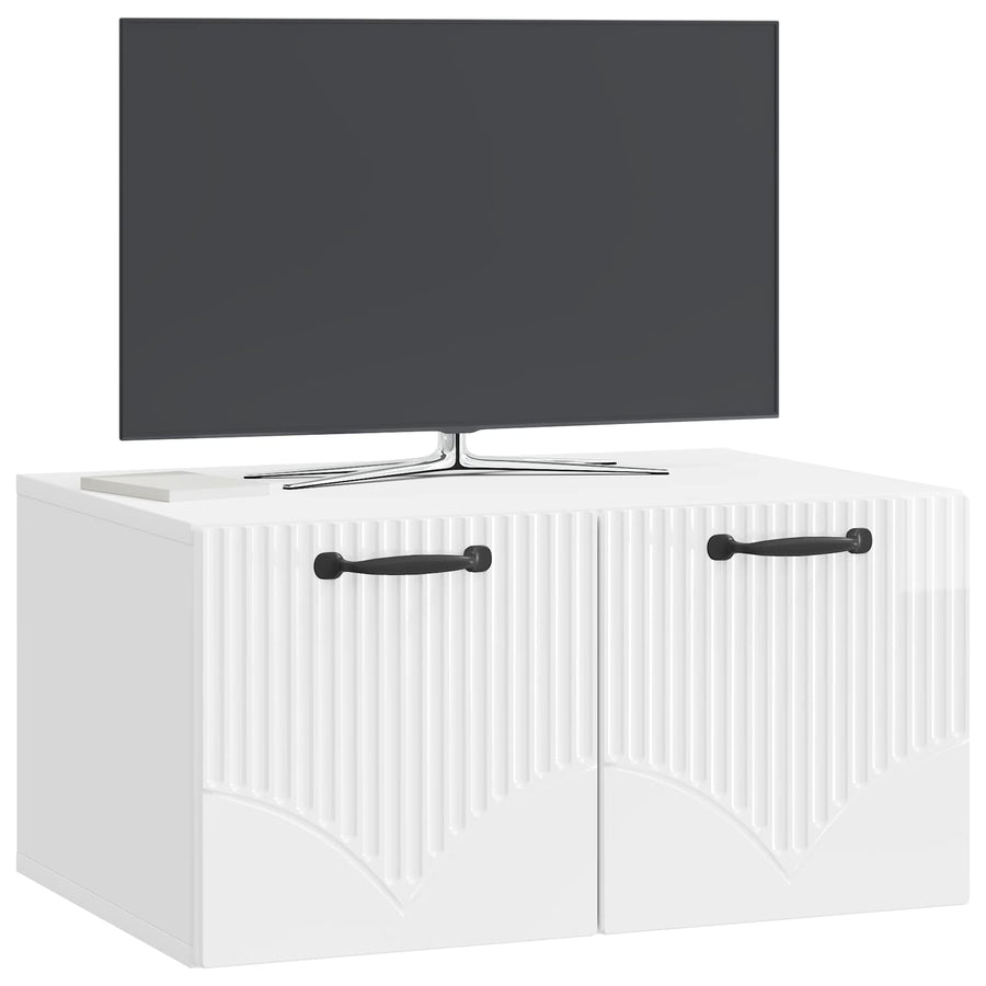 Wandbeugel TV-kast Hoogglans Wit 59,5 x 41 x 30 cm Bewerkt hout