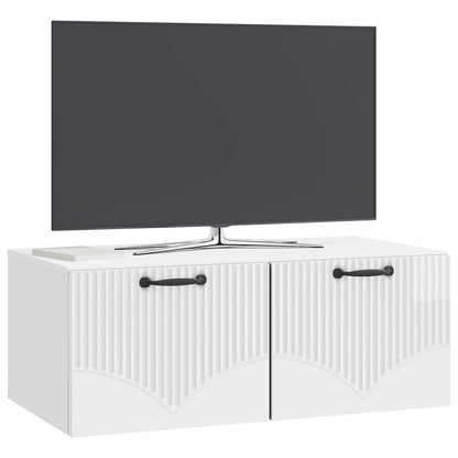 Wandbeugel TV-kast Hoogglans Wit 78,5 x 41 x 30 cm Bewerkt hout