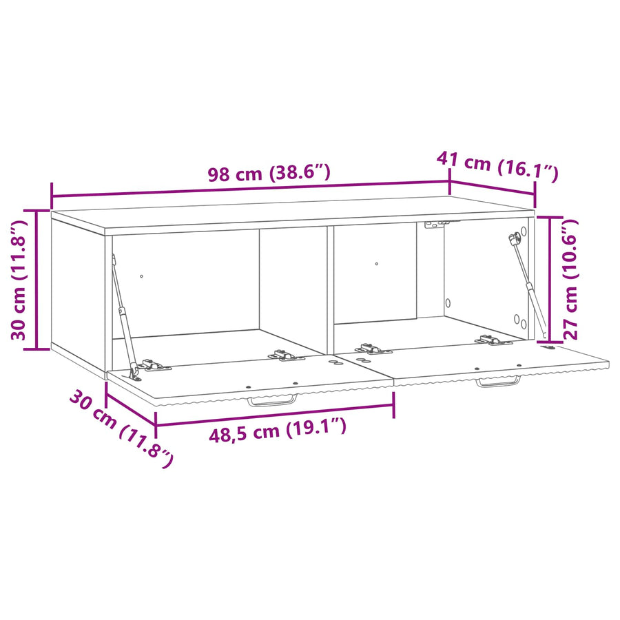 Wandbeugel TV-kast Betongrijs 98 x 41 x 30 cm Bewerkt hout