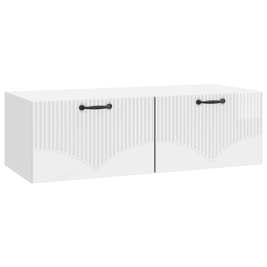 Wandbeugel TV-kast Hoogglans Wit 98 x 41 x 30 cm Bewerkt hout
