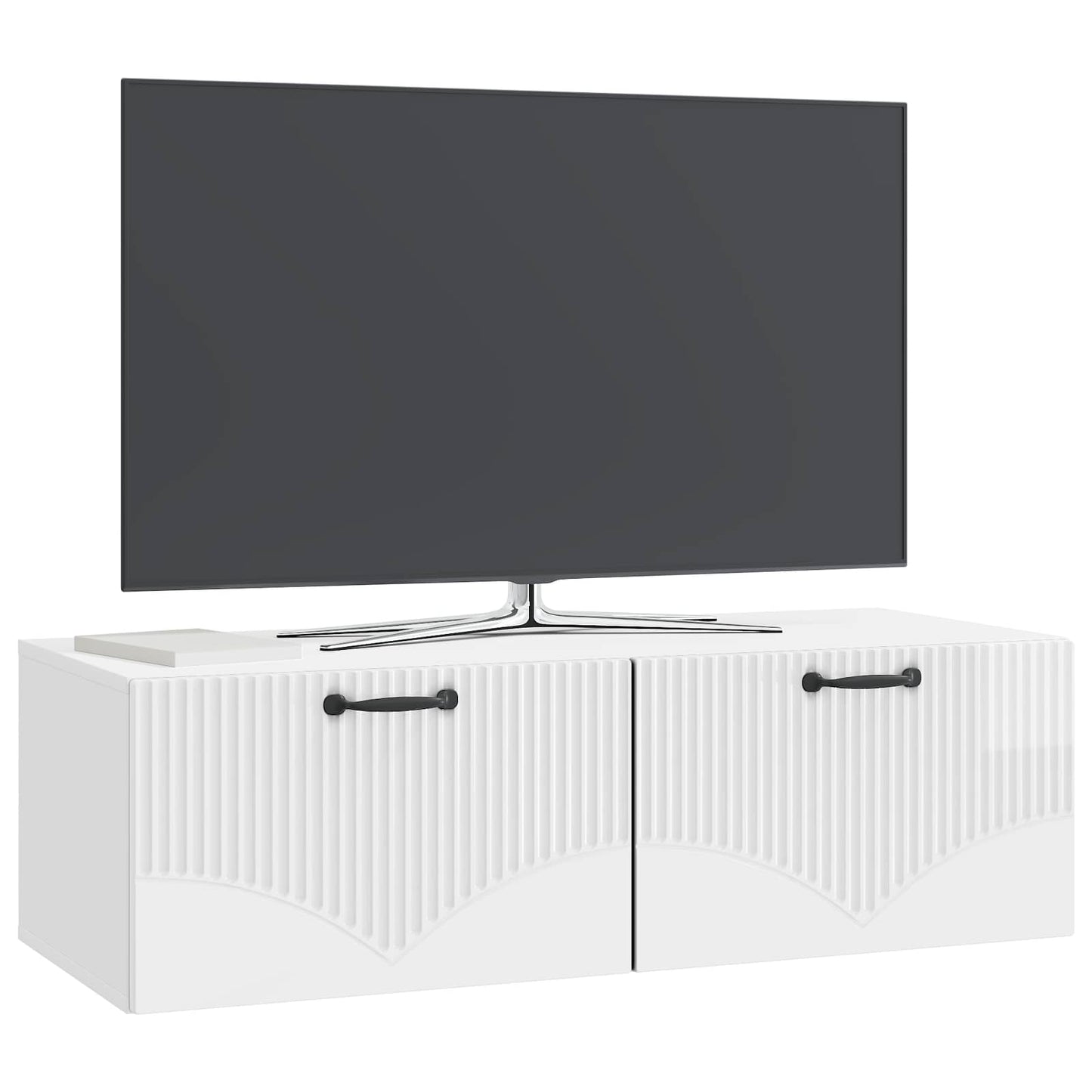 Wandbeugel TV-kast Hoogglans Wit 98 x 41 x 30 cm Bewerkt hout