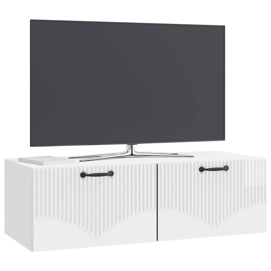 Wandbeugel TV-kast Hoogglans Wit 98 x 41 x 30 cm Bewerkt hout