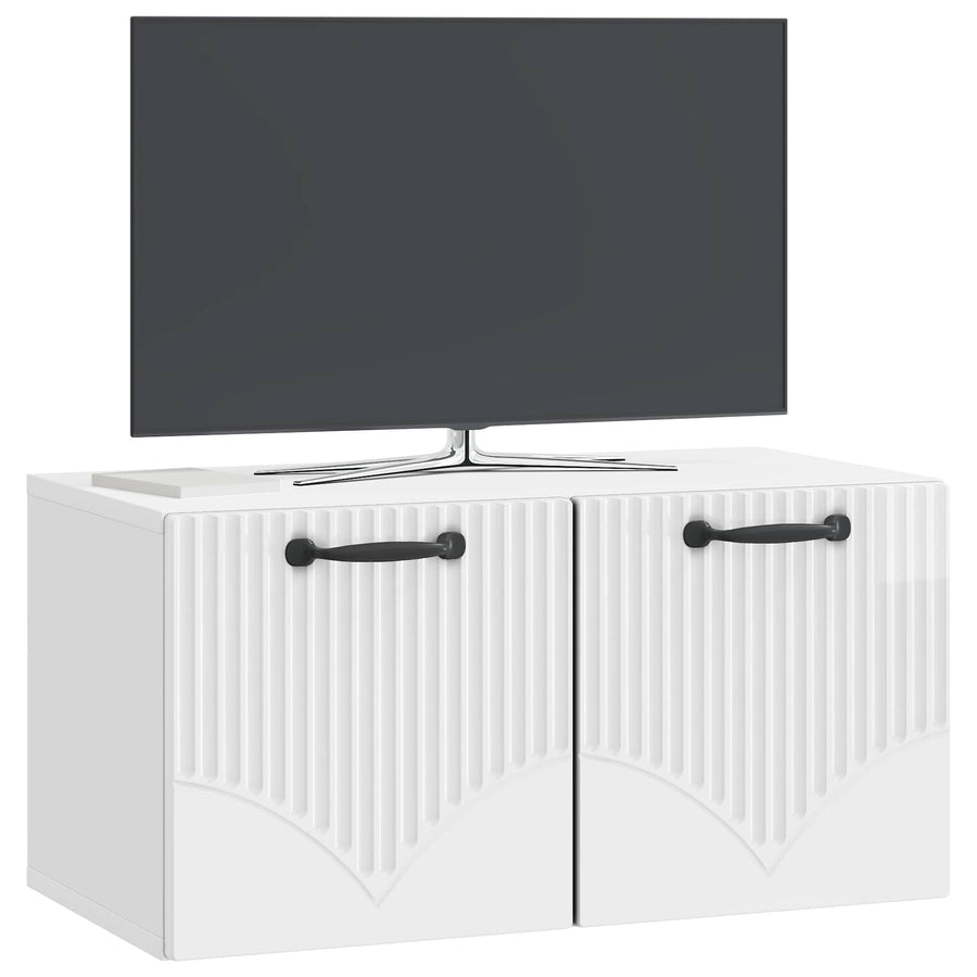 Wandbeugel TV-kast Hoogglans Wit 59,5 x 31 x 30 cm Bewerkt hout
