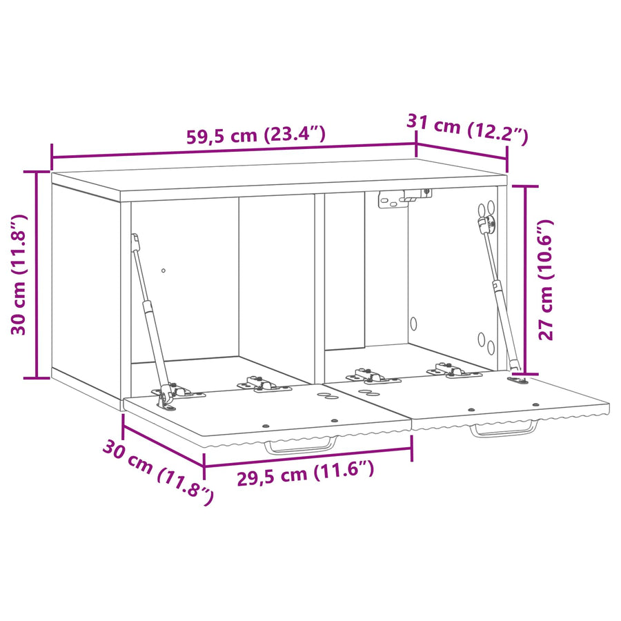 Wandbeugel TV-kast Hoogglans Wit 59,5 x 31 x 30 cm Bewerkt hout