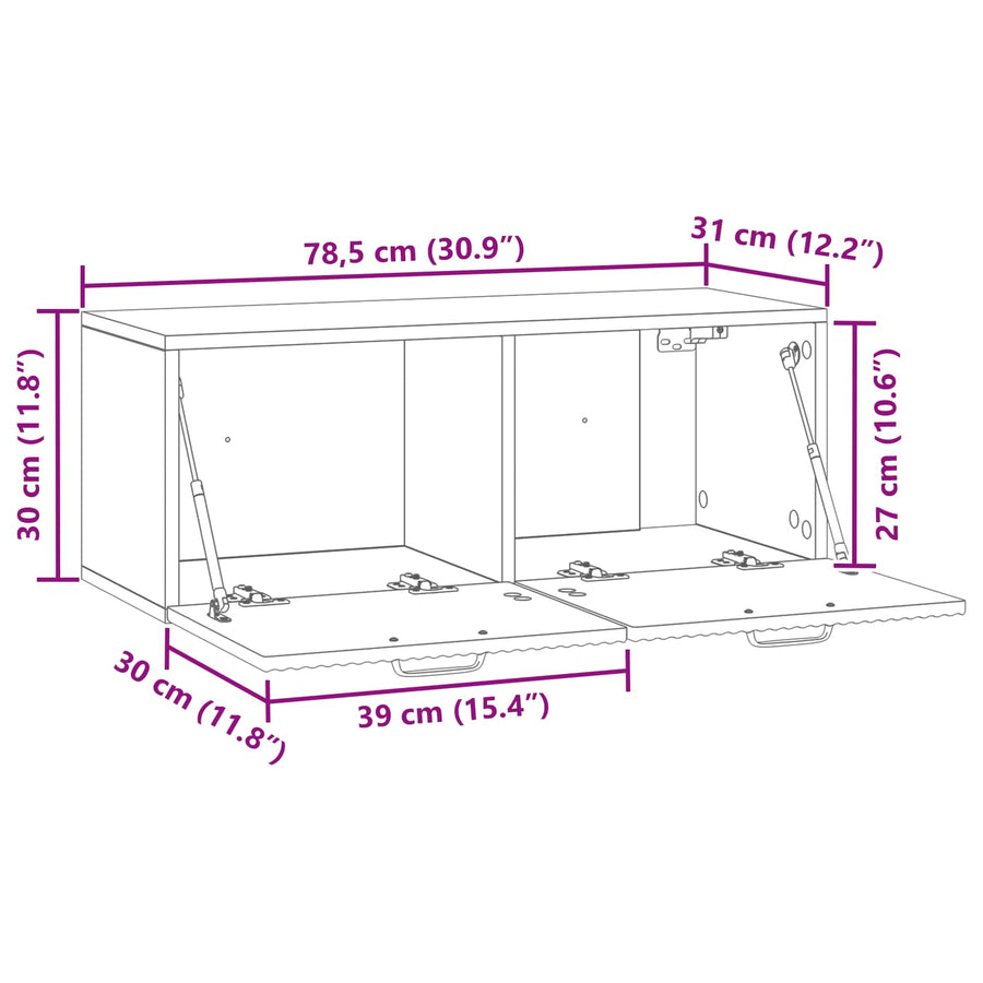 Wandbeugel TV-kast Oud hout 78,5 x 31 x 30 cm Bewerkt hout
