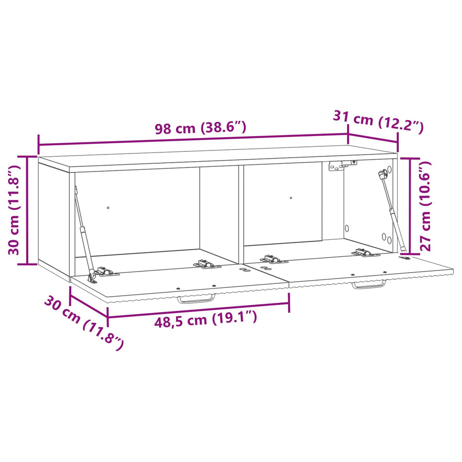 Wandbeugel TV-kast Zwart 98 x 31 x 30 cm Bewerkt hout