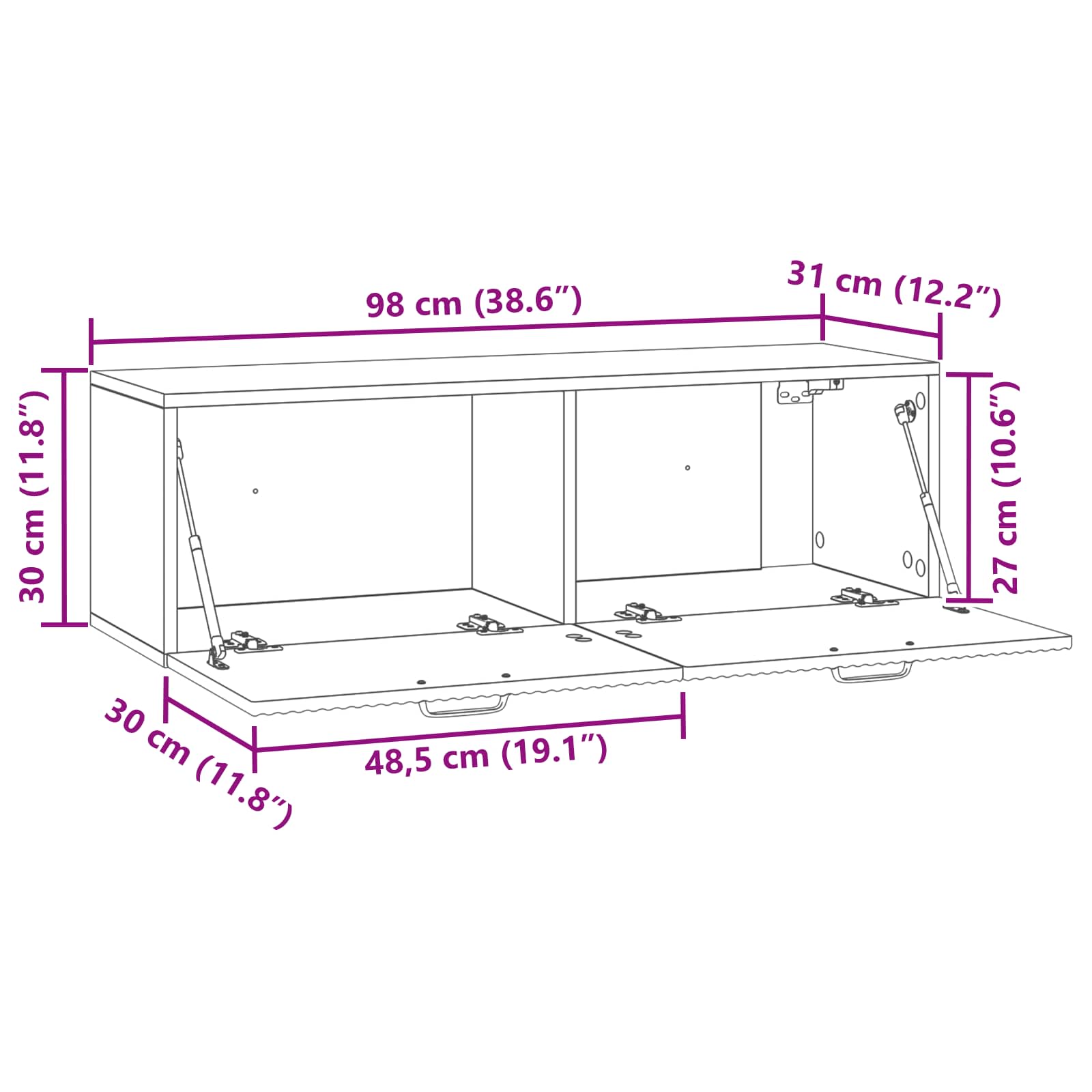 Wandbeugel TV-kast Betongrijs 98 x 31 x 30 cm Bewerkt hout