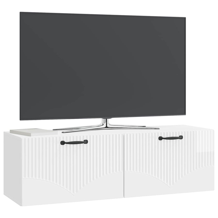 Wandbeugel TV-kast Hoogglans Wit 98 x 31 x 30 cm Bewerkt hout