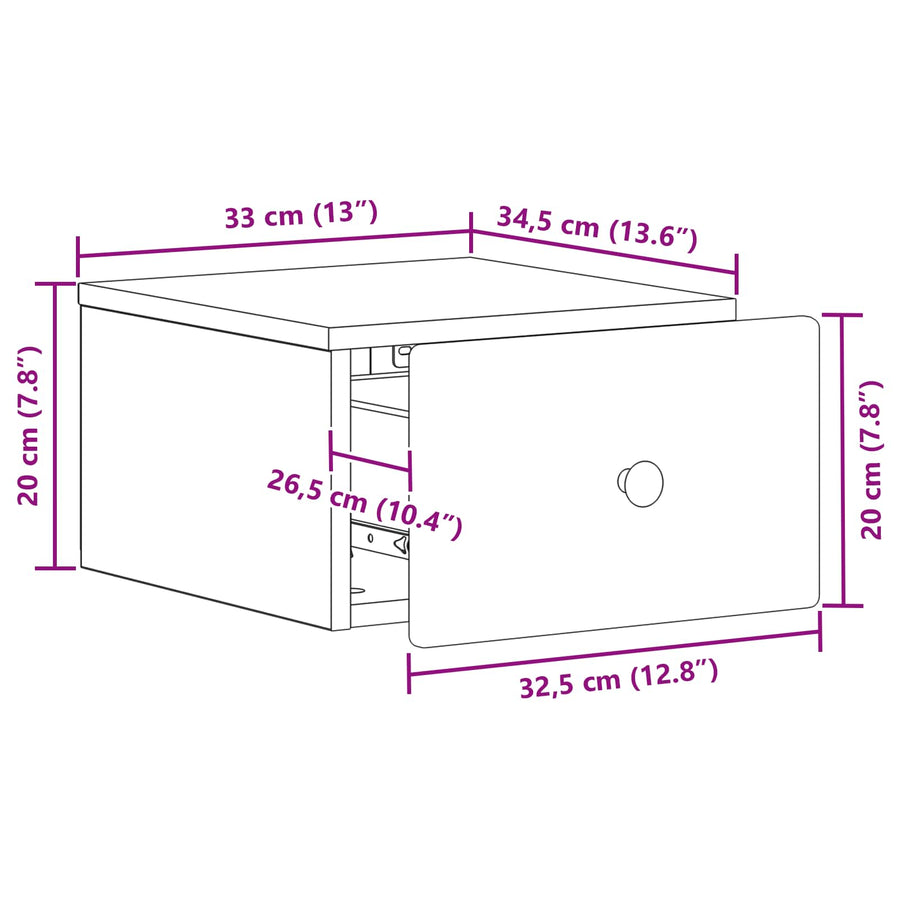 Wandbeugel Bedkast met lade Wit 34,5 x 33 x 20 cm Bewerkt hout