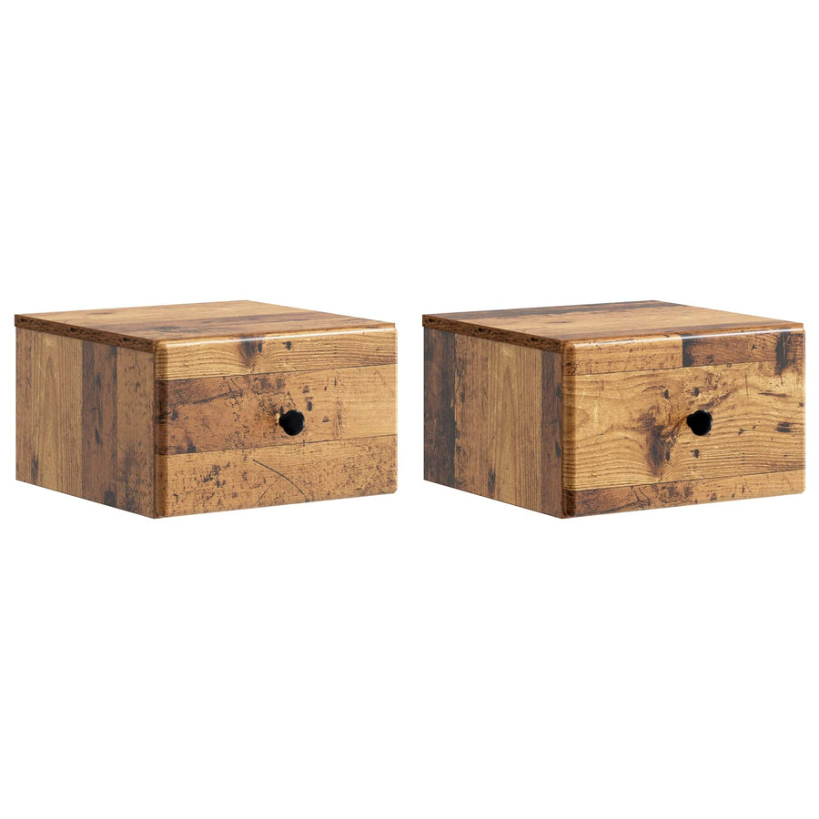 Wandbeugel Bedkast met lade 2 pcs Oud hout 34,5 x 33 x 20 cm