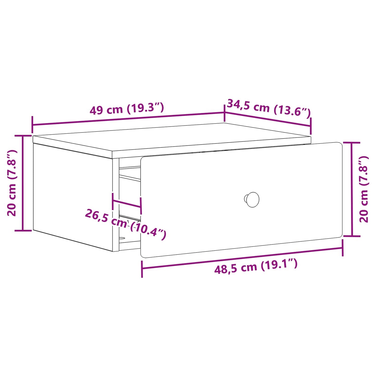 Wandbeugel Bedkast Zwart 49 x 34,5 x 20 cm Bewerkt hout