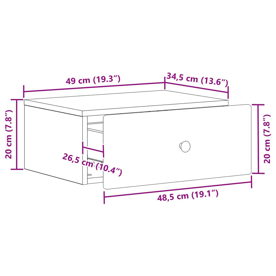 Wandbeugel Bedkast Betongrijs 49 x 34,5 x 20 cm Bewerkt hout